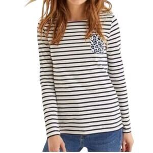 BODEN Breton Long Sleeve Striped Polka Dot T- shirt White/Blue Women’s Sz 8